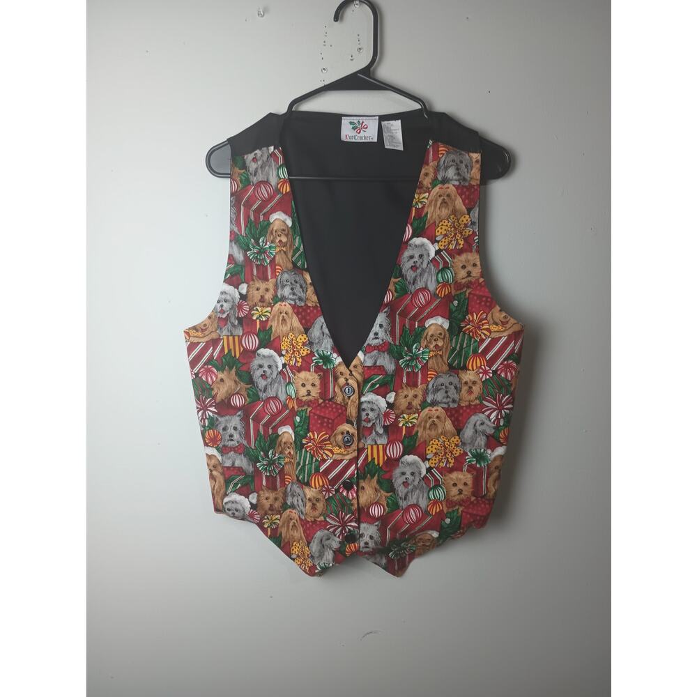 Vintage Holiday Dog Overall Print Vest‎ 100% Cotton Dog Lover Women's Large